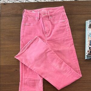 Pink American Eagle Flare High Rise Jeans
